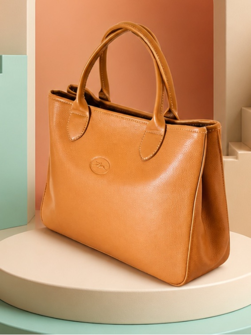 Longchamp Rozo Cognac Leather Structured Top-Handle Tote. - Picture 5 of 17
